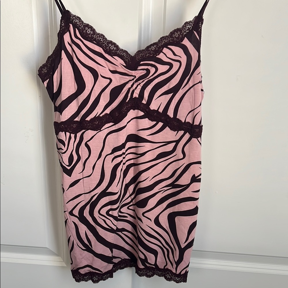 Pink Zebra Print Lace Trim Chemise